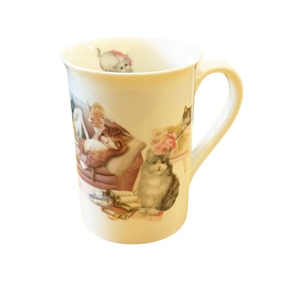 Summer River Cats Mug Cup On Couch Lounging Playful Kittens Pastel Colors Cute - Picture 1 of 8